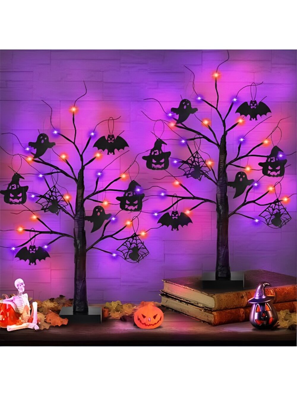 Halloween Decorations Indoor 2 Pack 24 Inch Black Halloween Tree with 24 LED